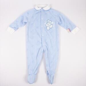 NEW Vintage Rattles 90s Striped Bear Air Plane Footie Blue Baby 0-3 months